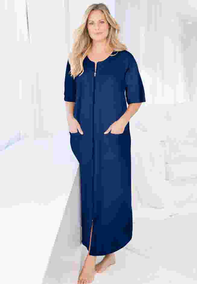 Long French Terry Zip-Front Robe image number 0