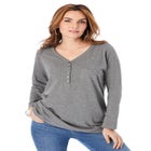 Plus Size Long Sleeve Sweetheart Henley Tee image number null