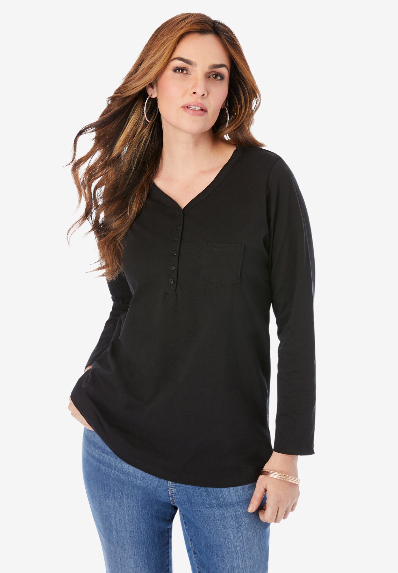Ultimate Long Sleeve Henley Tee with Sweetheart Neck image number 0