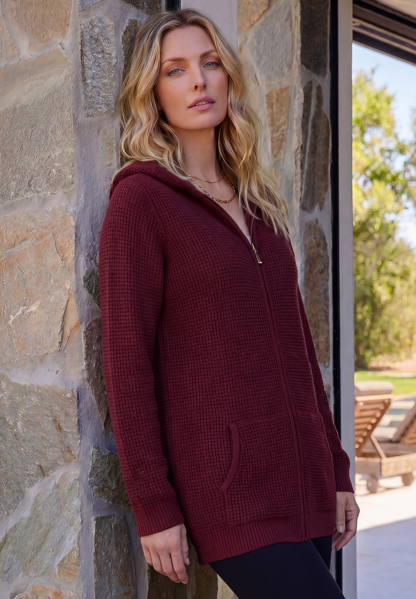 Plus Size Waffle Knit Zip-Front Relaxed Hoodie image number 0