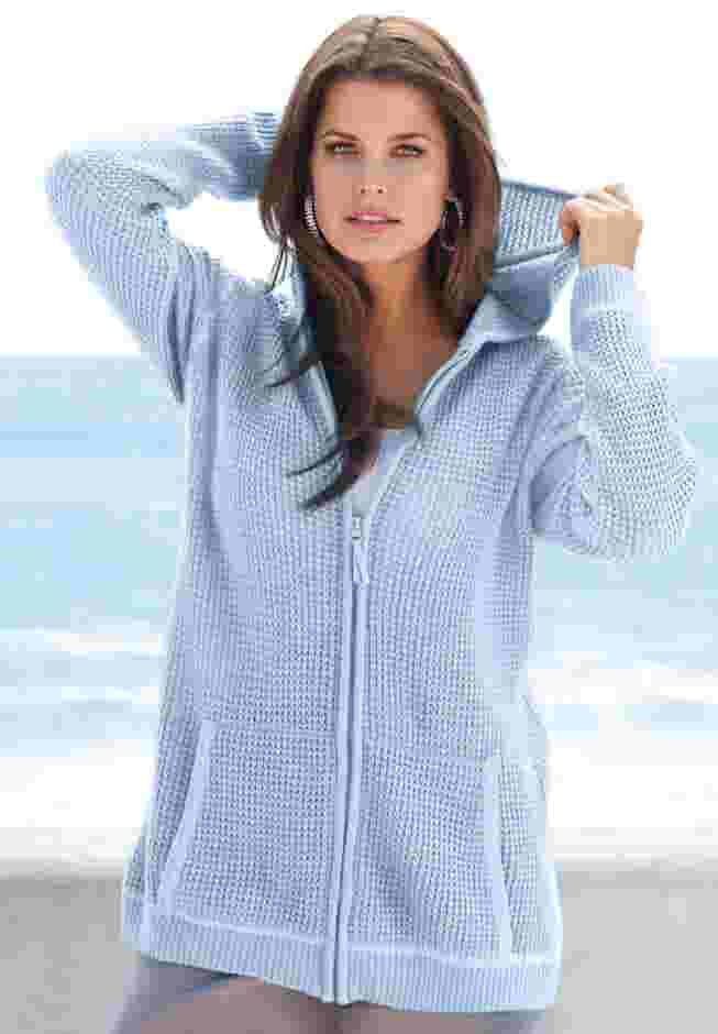 Plus Size Waffle Knit Zip Hoodie image number 7