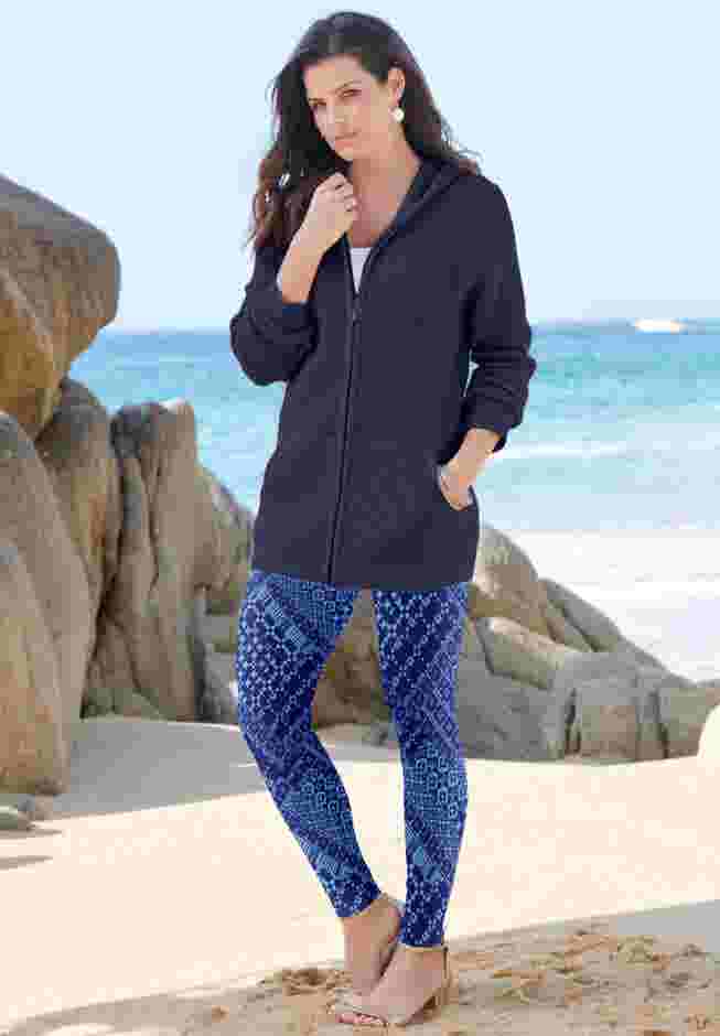 Plus Size Waffle Knit Zip Hoodie image number 8