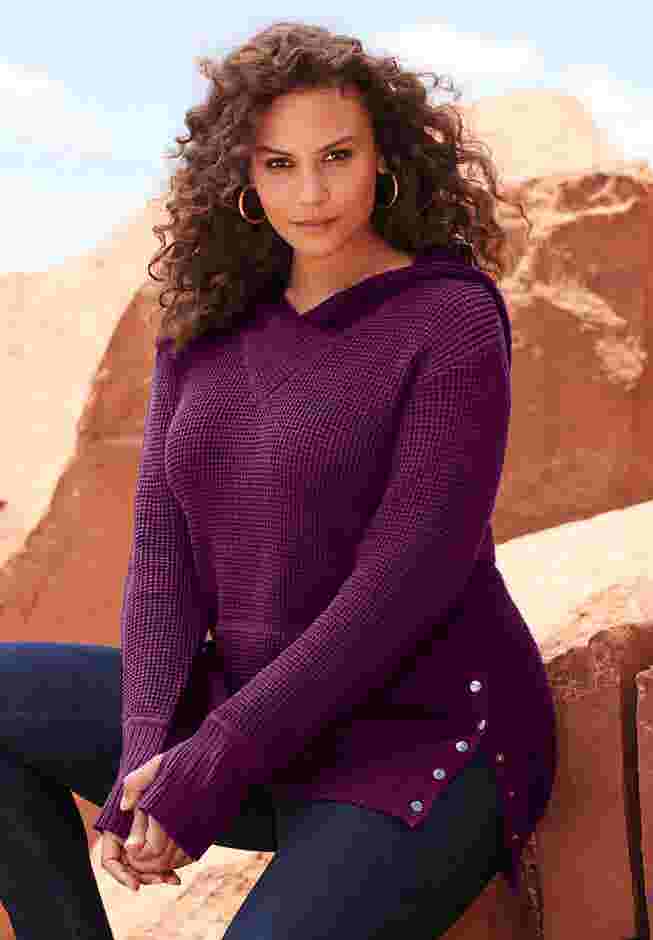 Plus Size Waffle Knit Zip Hoodie image number 9