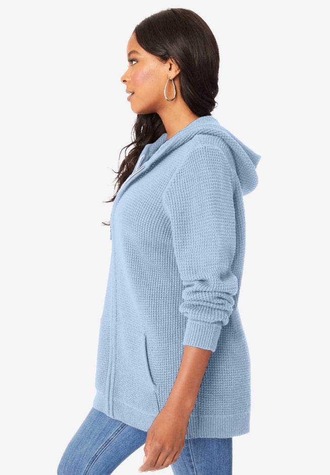 Plus Size Waffle Knit Zip-Front Relaxed Hoodie image number 2