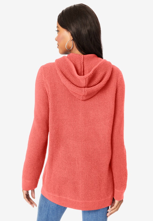 Plus Size Waffle Knit Zip-Front Relaxed Hoodie image number 1