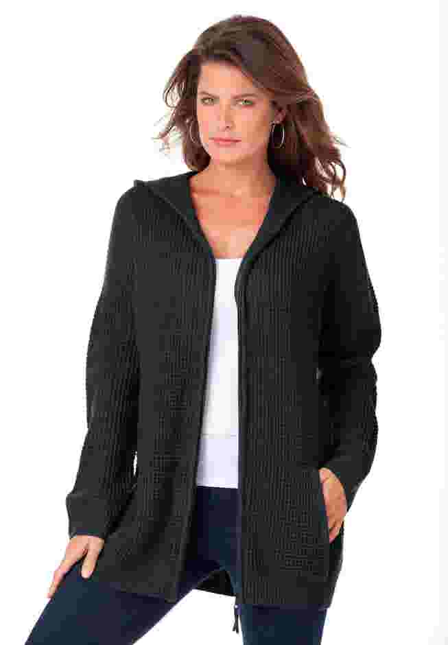 Plus Size Waffle Knit Zip Hoodie image number 0