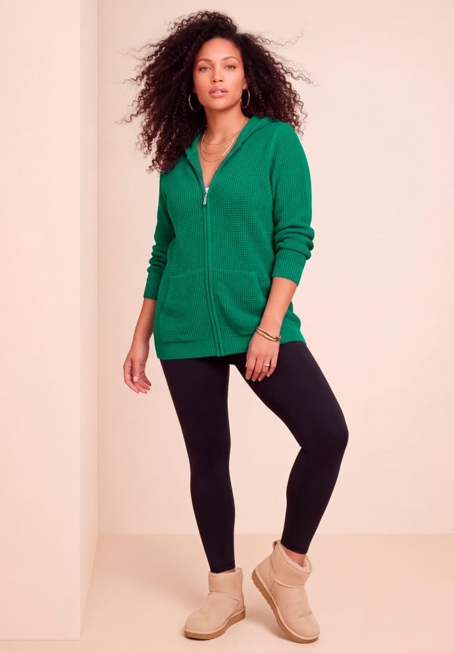 Plus Size Waffle Knit Zip-Front Relaxed Hoodie image number 3