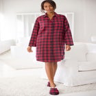 Plaid Flannel Button-Front Sleepshirt image number null