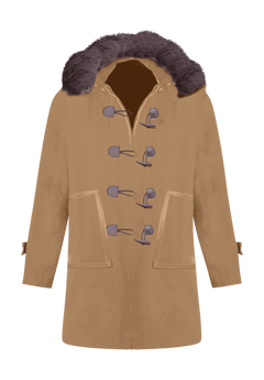 Wool Blend Toggle Peacoat with Hood Fur Trim, Soft Camel | Catherines