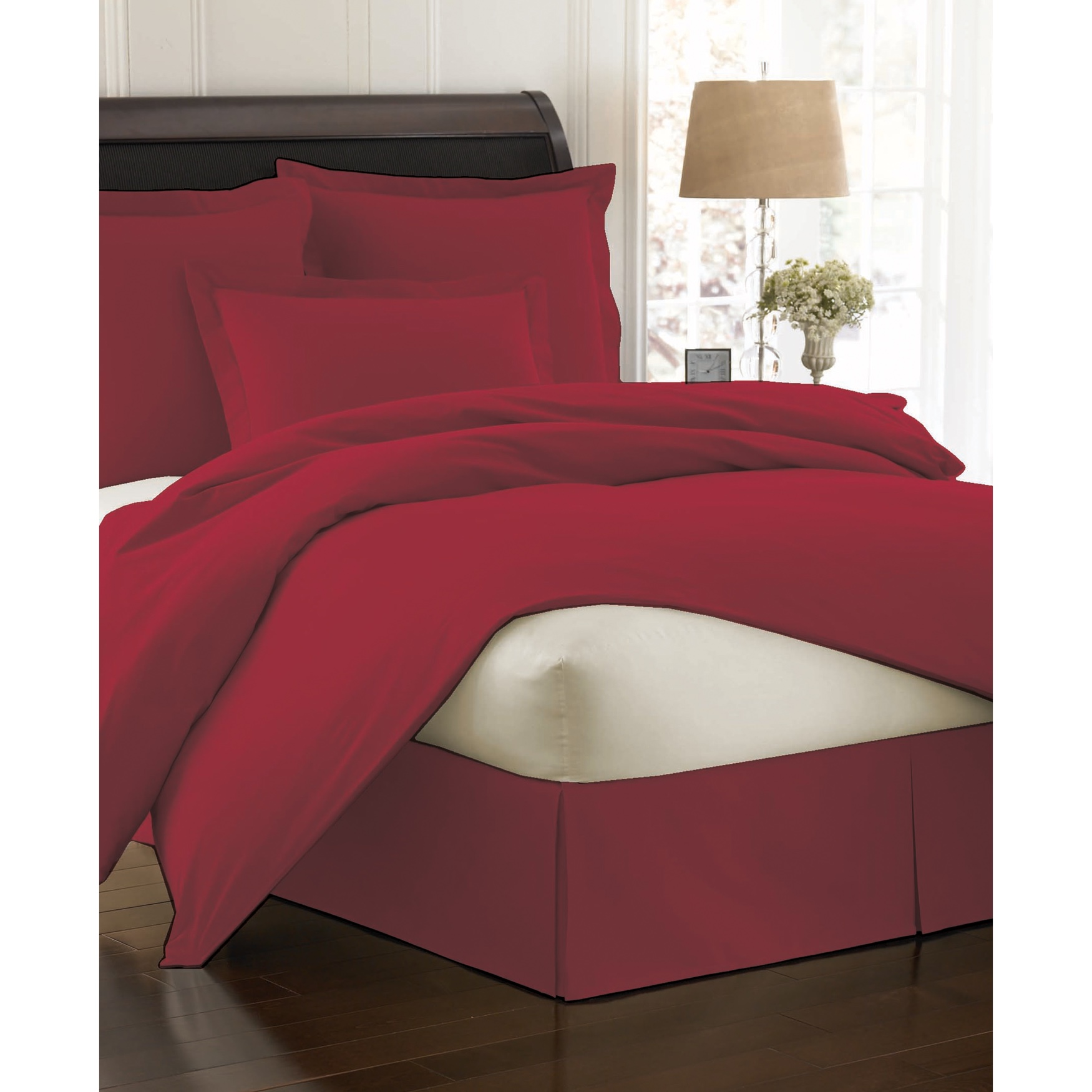 Fresh Ideas Poplin Tailored Bed Skirt, Medium Red, 