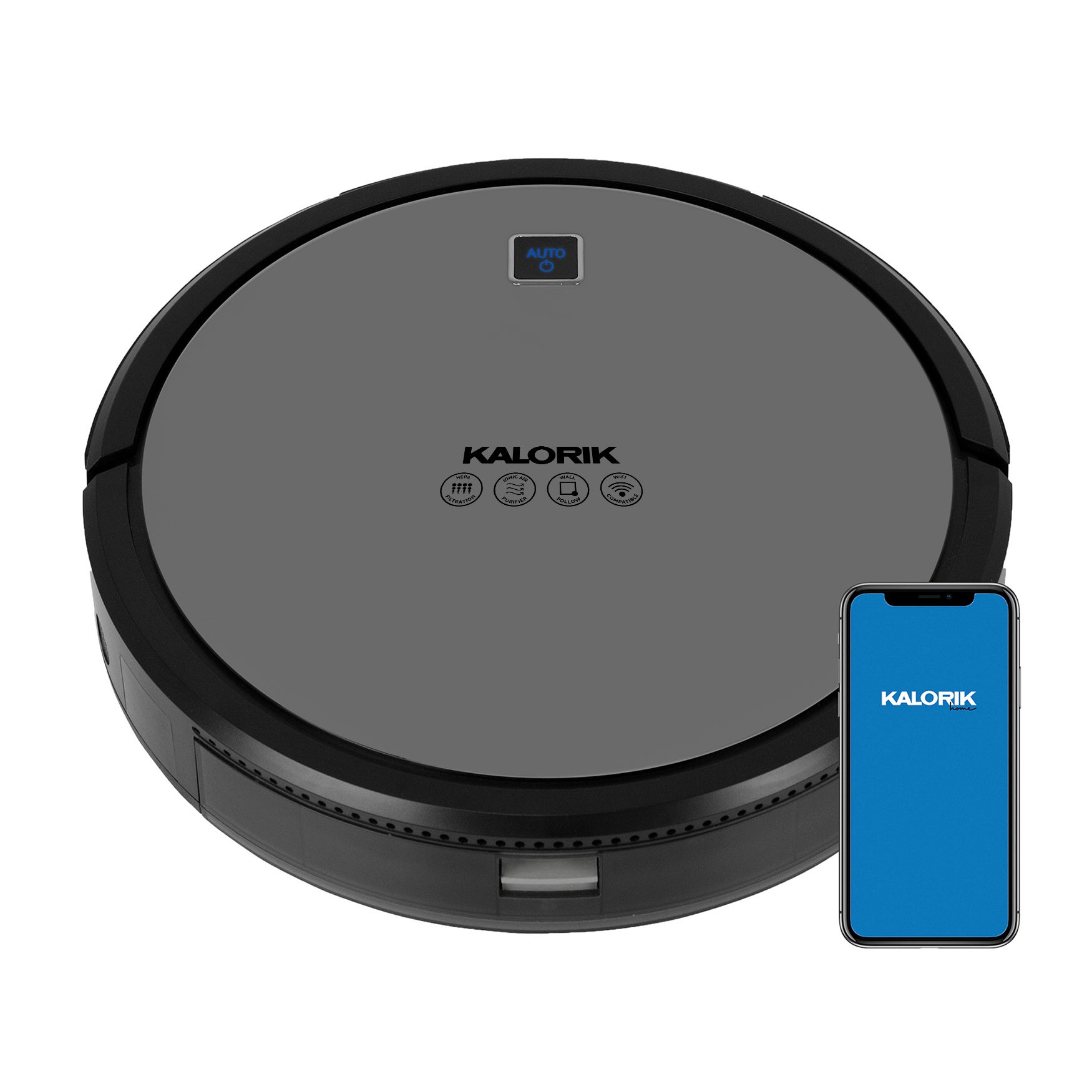 Kalorik Home Ionic Pure Air Smart Robot Vacuum, Black and Gray