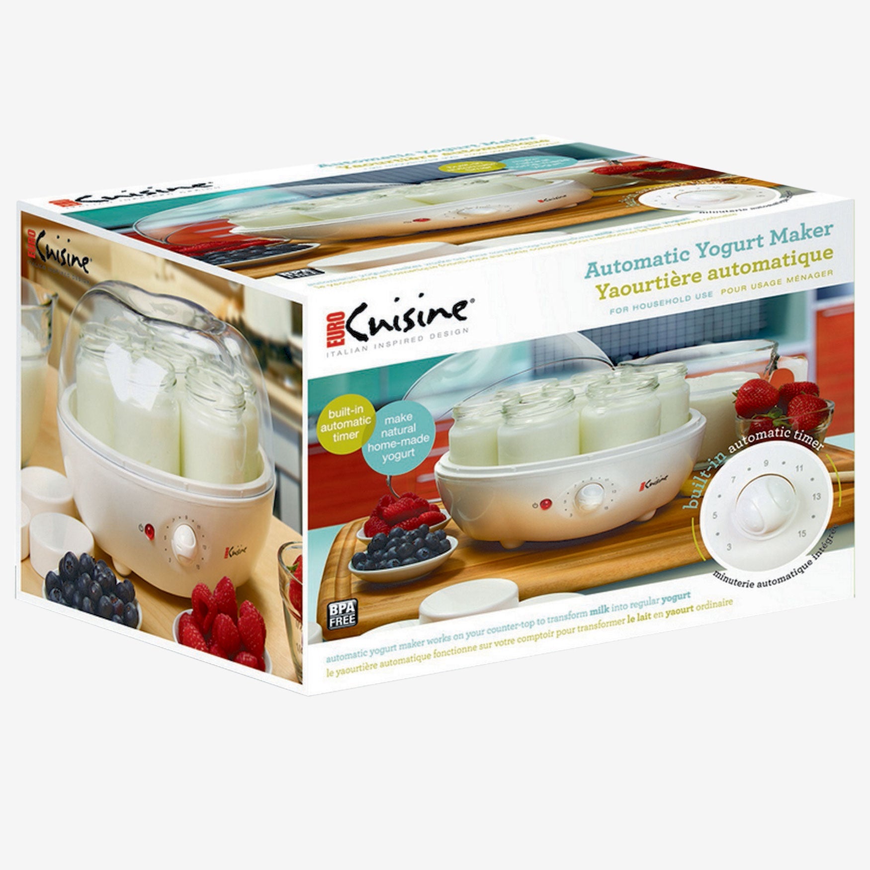 Euro Cuisine Electric Automatic Yogurt Maker with 7 Glass Jars | Catherines