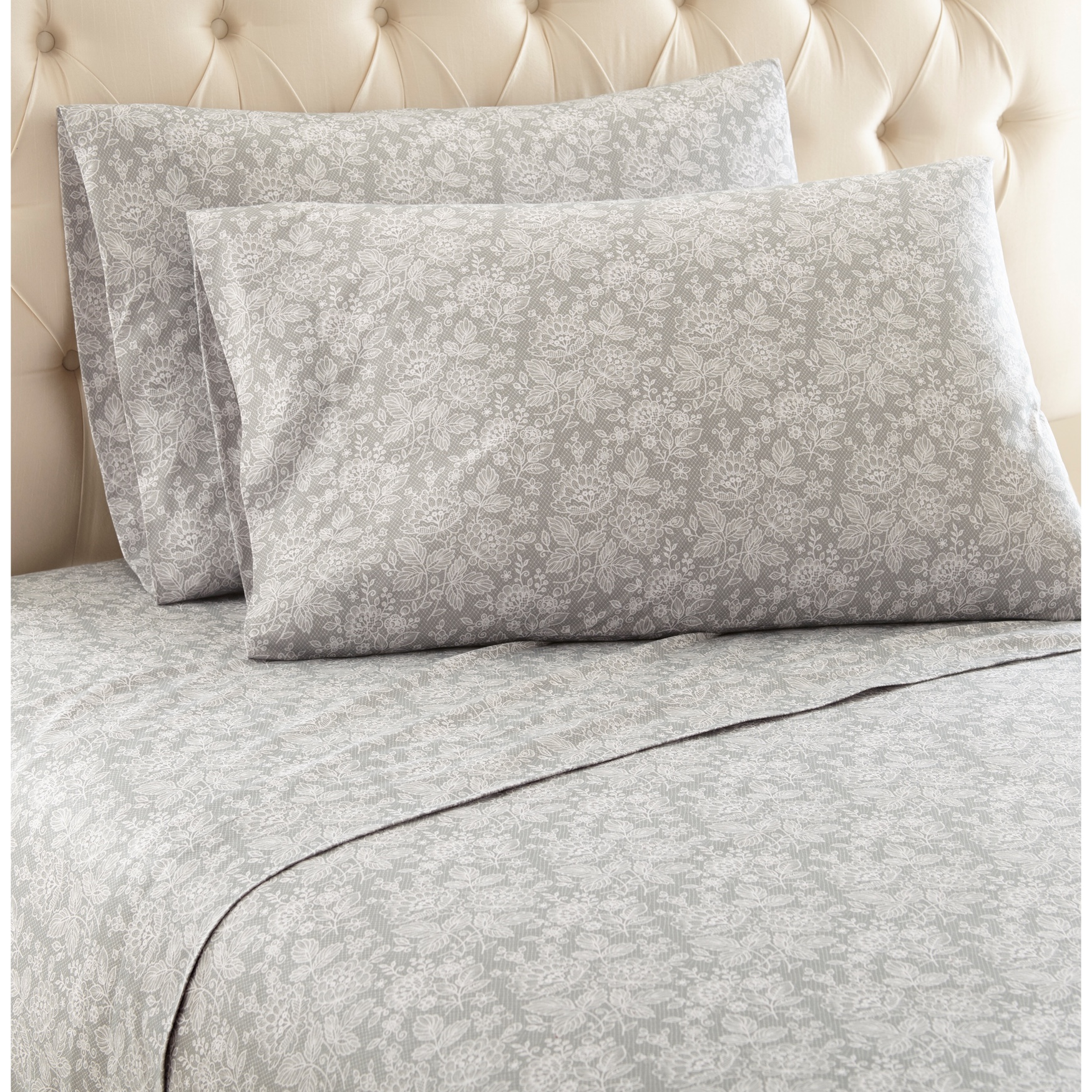 Micro Flannel® Grey Floral Print Sheet Set, 