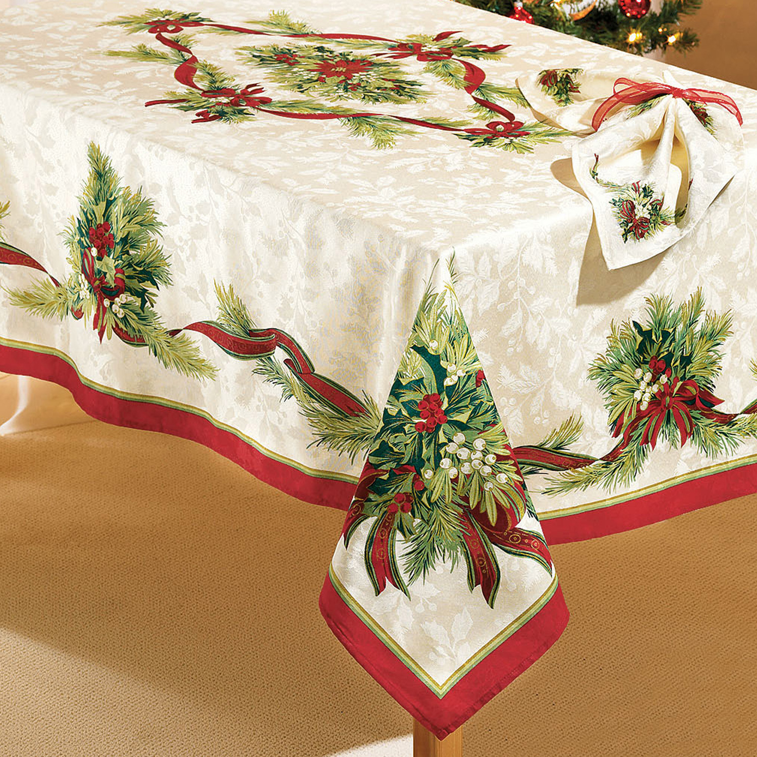 Christmas Ribbons Tablecloth 52&quot; x 70&quot;, CHRISTMAS RIBBON
