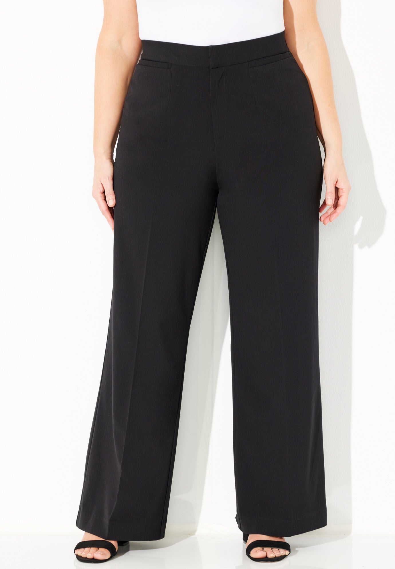 black dress pants for women plus size High Waisted Cotton Flare while belt loops offer styling versatility Women's Plus Size Nimble Super