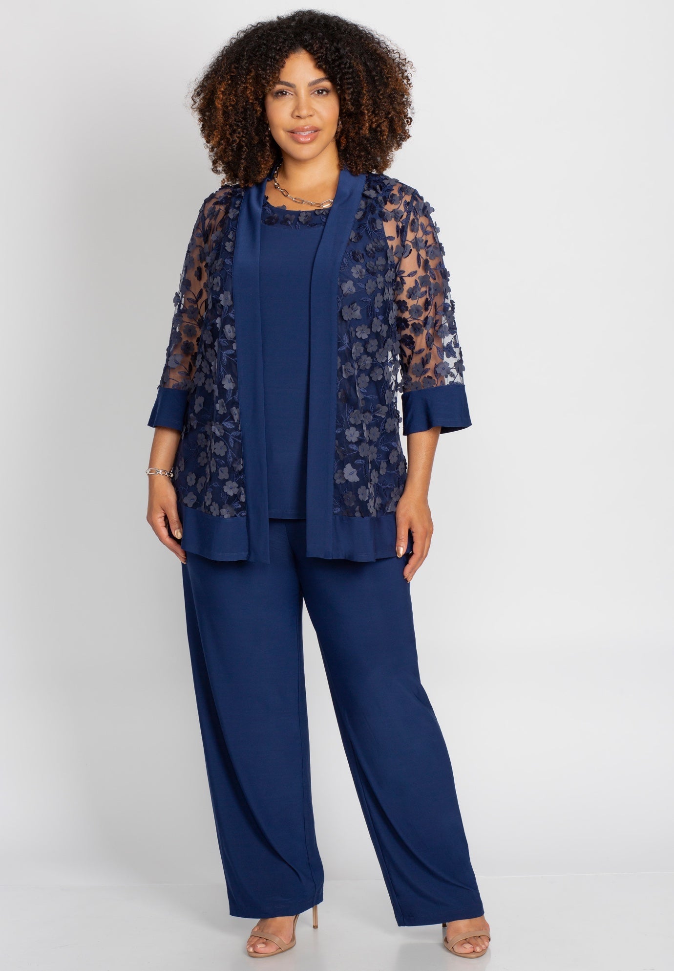 Floral Lace 3-Piece Pant Suit | Catherines