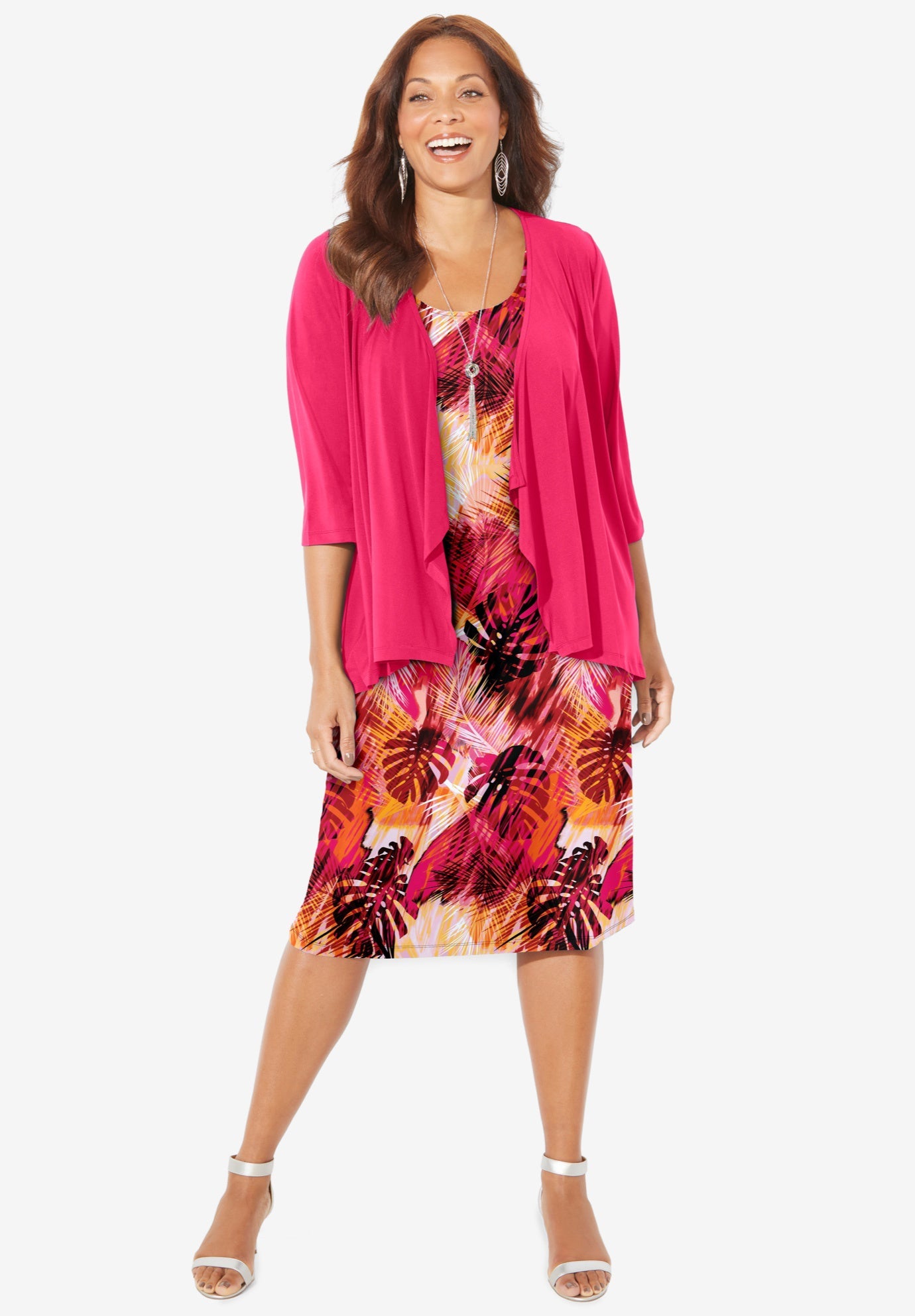Classic Jacket Dress - Soft Shift with Cascade, Pink Burst