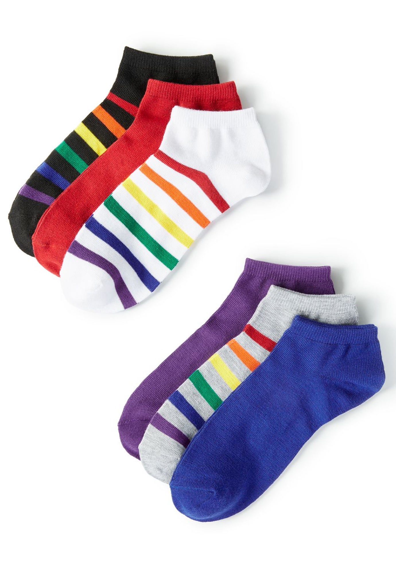 Rainbow Striped Ankle Socks 6Pack Catherines