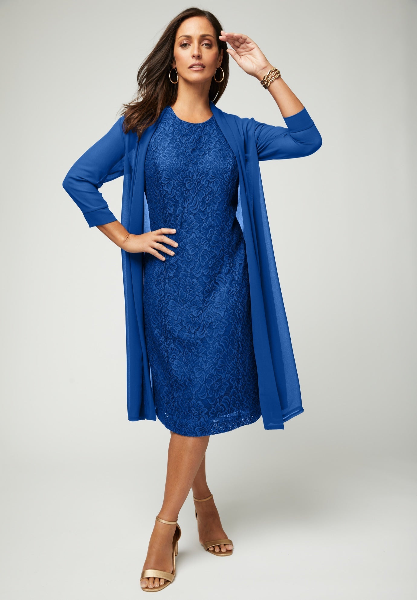 Jessica London Women's Plus Size 2-Piece Lace Jacket Dress - 14 W, Evening Blue