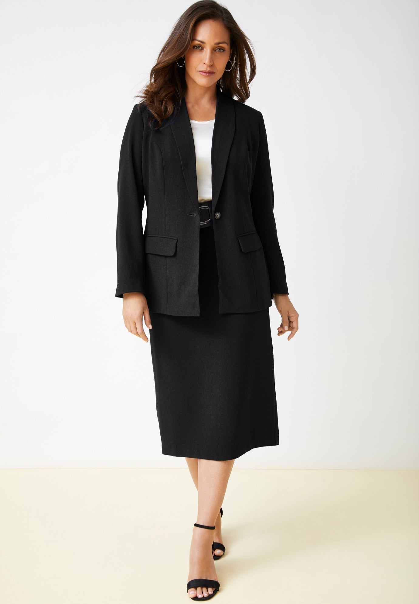 Sophisticated Crepe Skirt Suit - Single-Breasted, Black | Catherines display picture 1