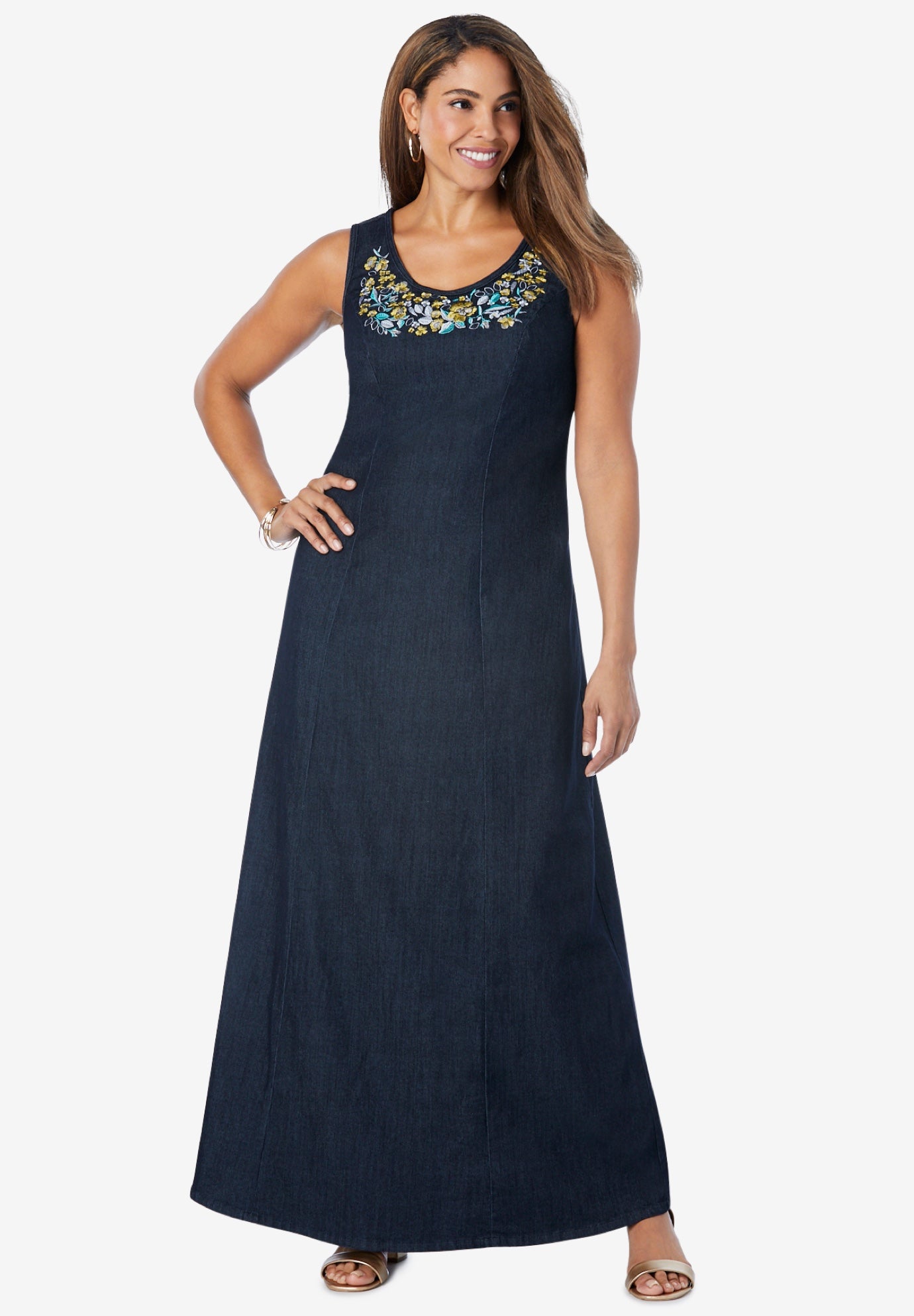 petite denim maxi dress