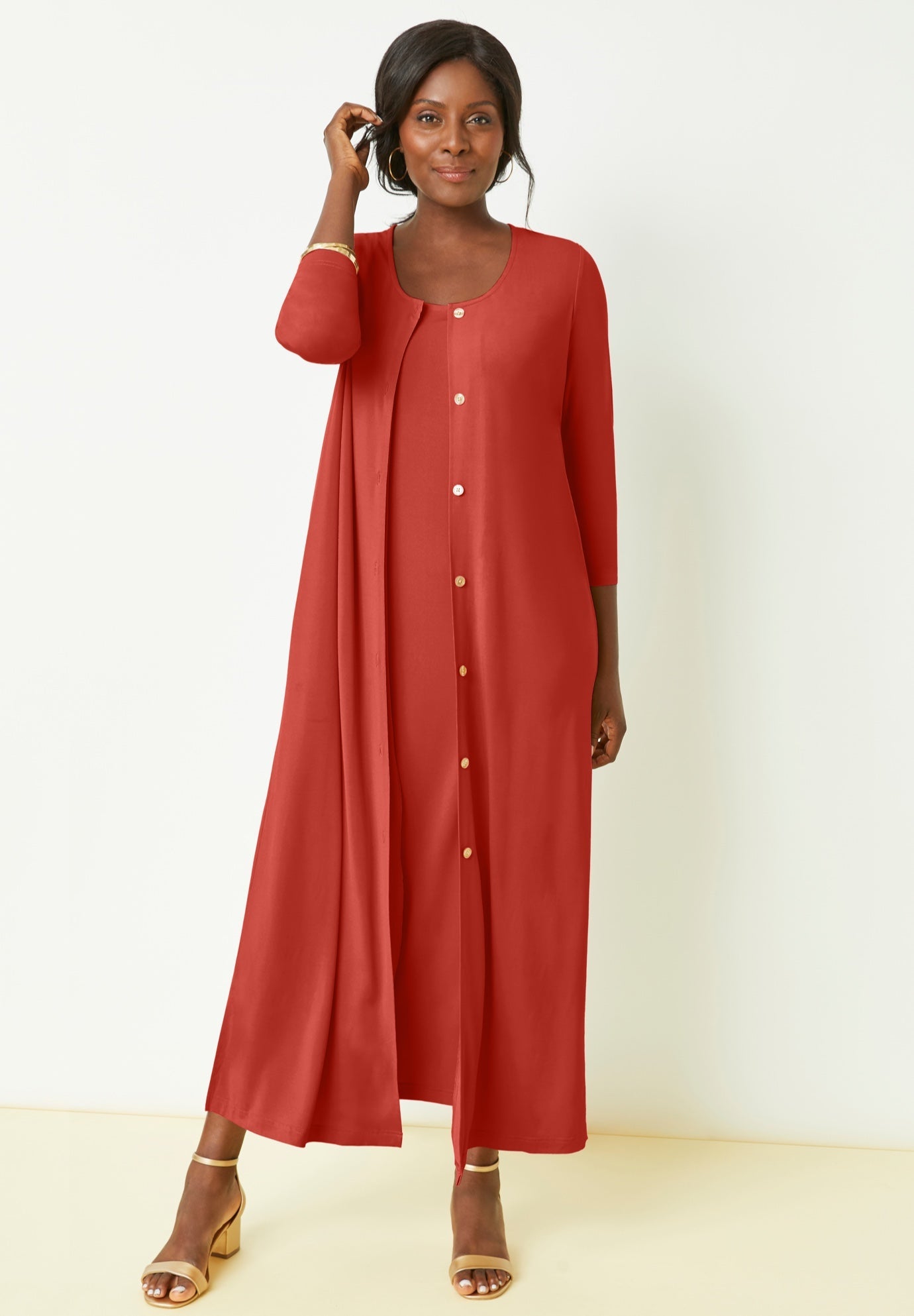 2-Piece Duster Set - Stretch Knit Dress