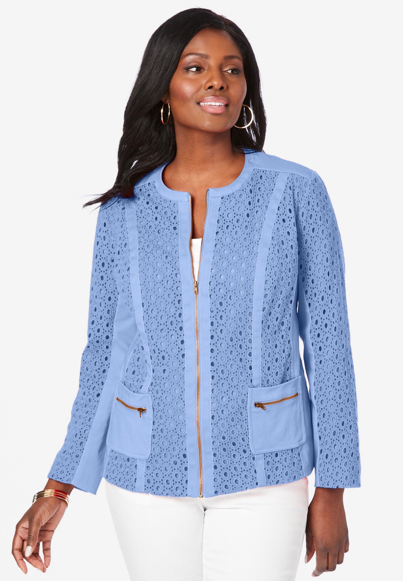 Elegant Eyelet Jacket for Spring Summer 4252332 Catherines