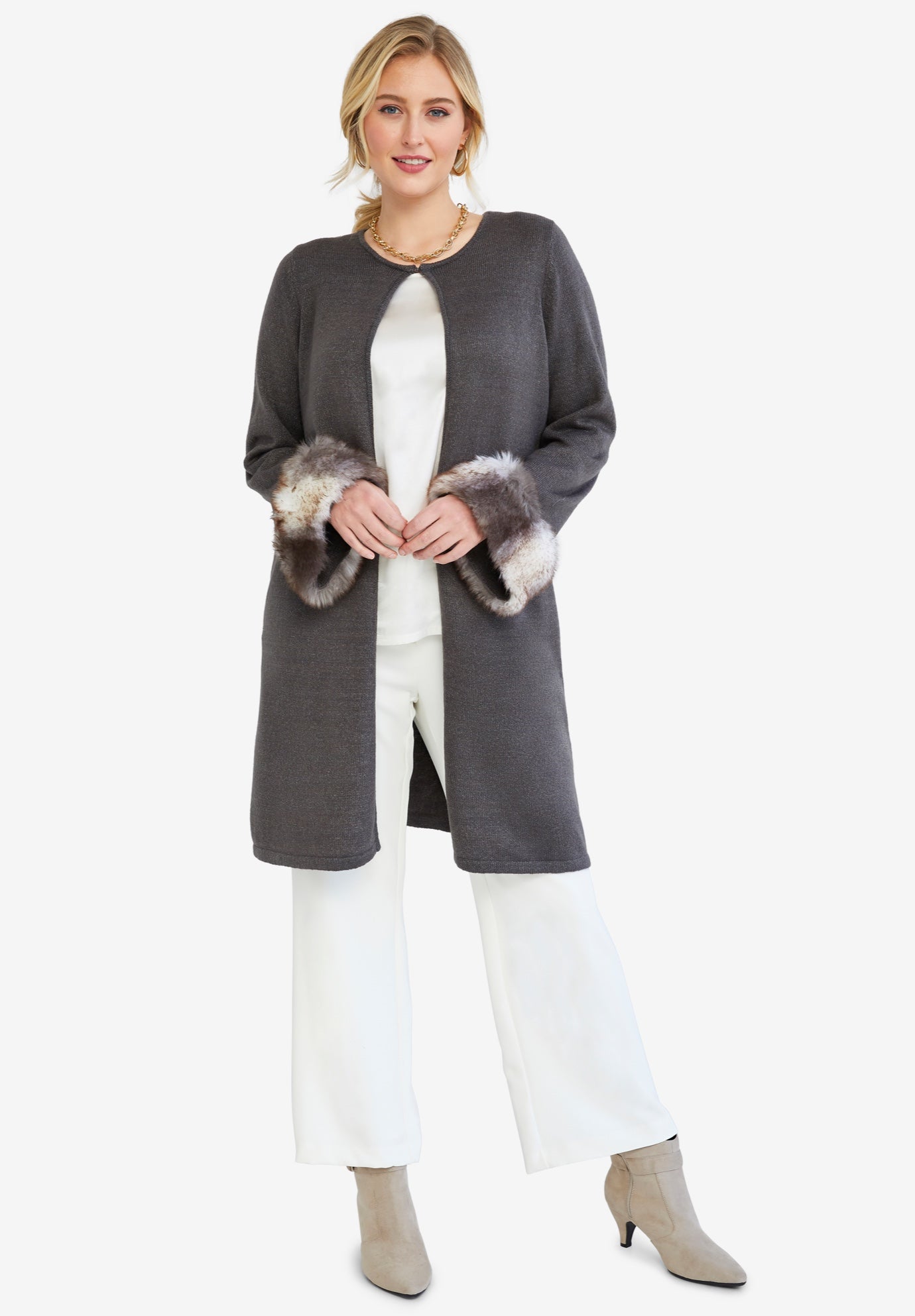 cardigan with fur cuffs