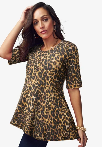Stretch Cotton Peplum Tunic