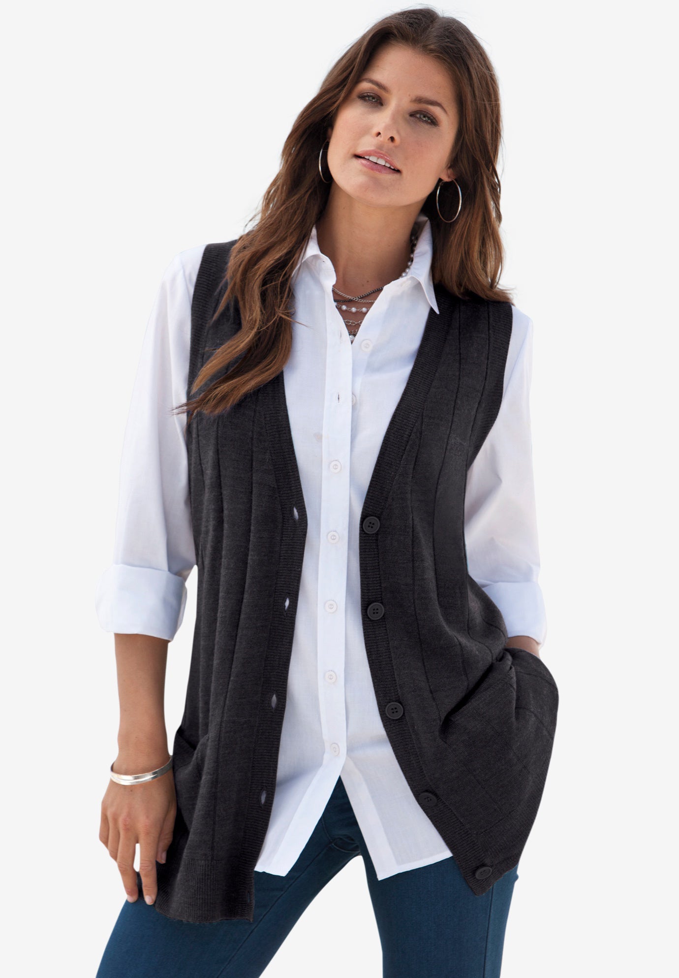 Fine Gauge Drop Needle Sweater Vest
