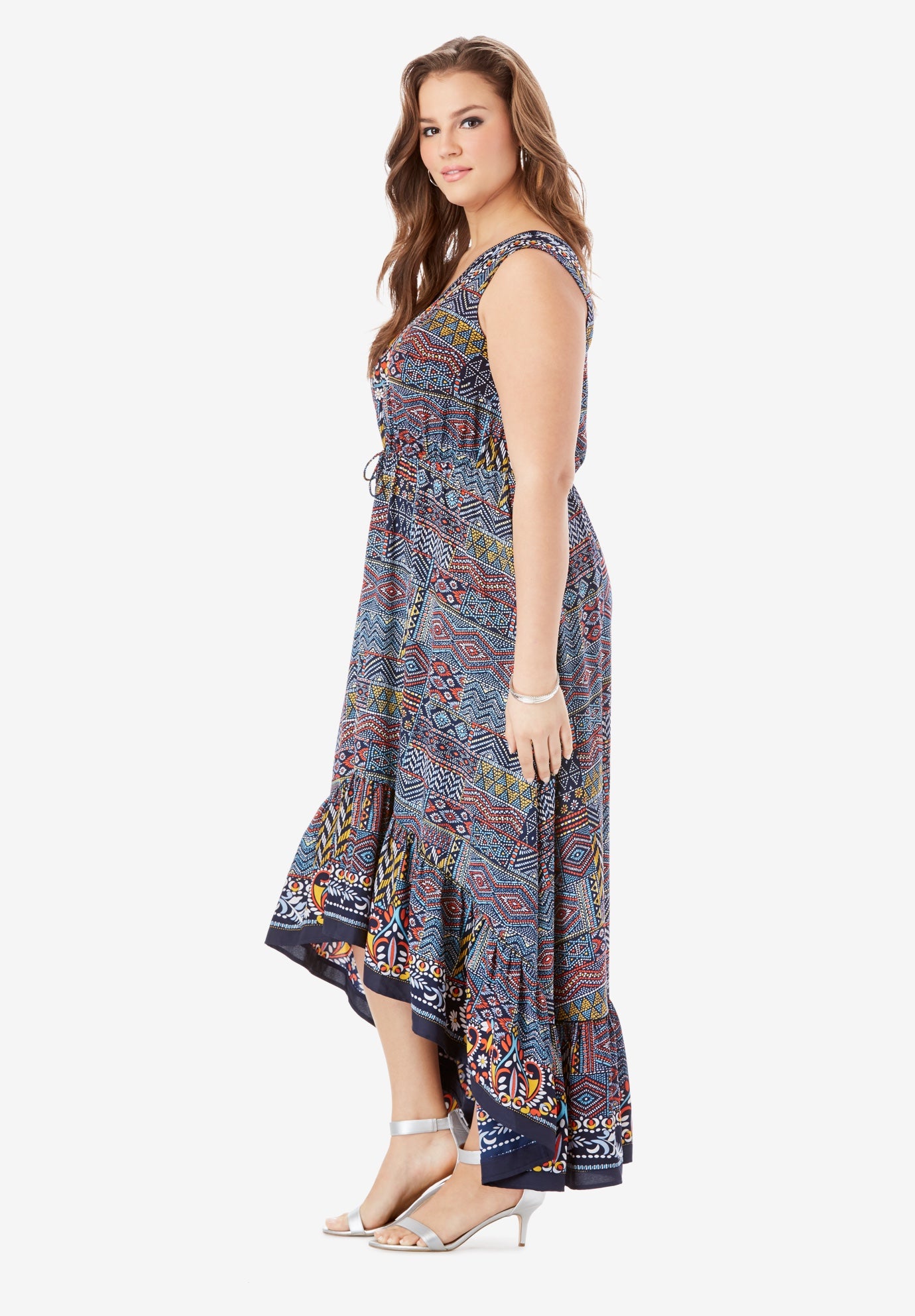 VNeck Ruffled Hem Dress with HighLow Hem Catherines