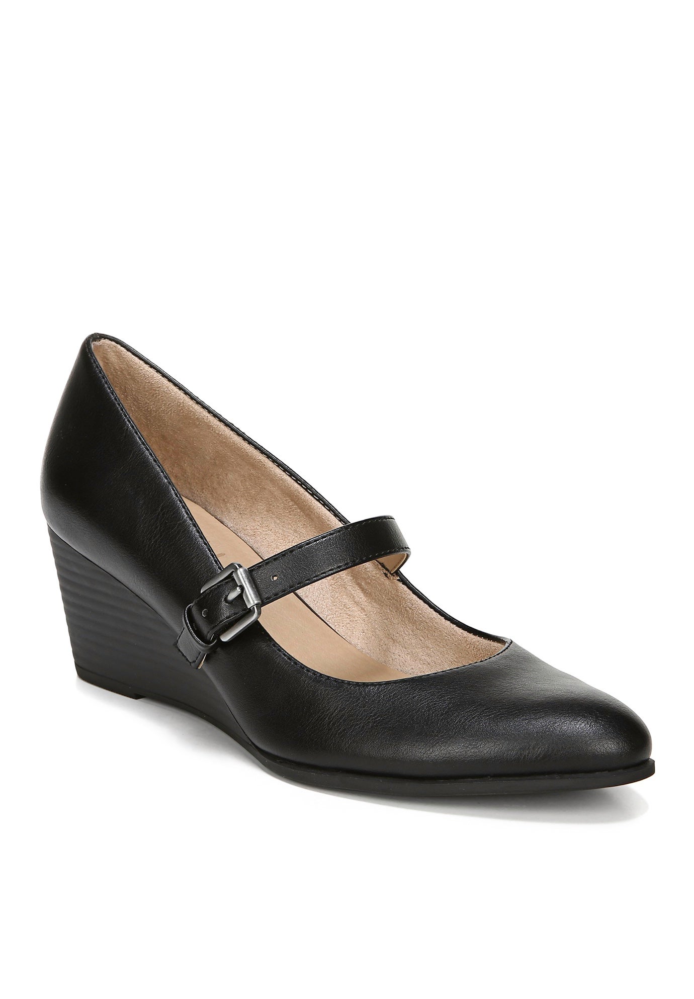 Goldie Wedge Shoes with Buckle Strap, Grey Plaid Catherines