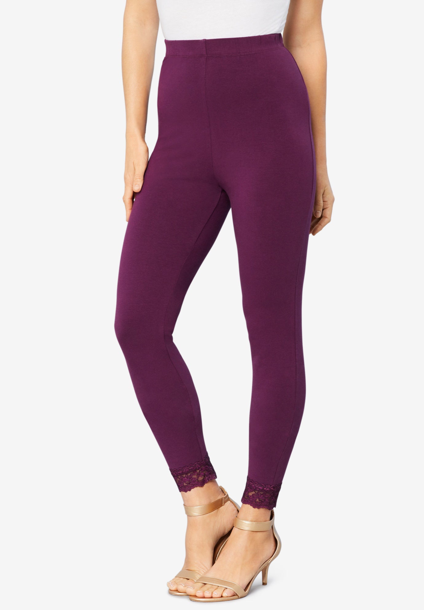 Three quarter length leggings with lace trim cheap