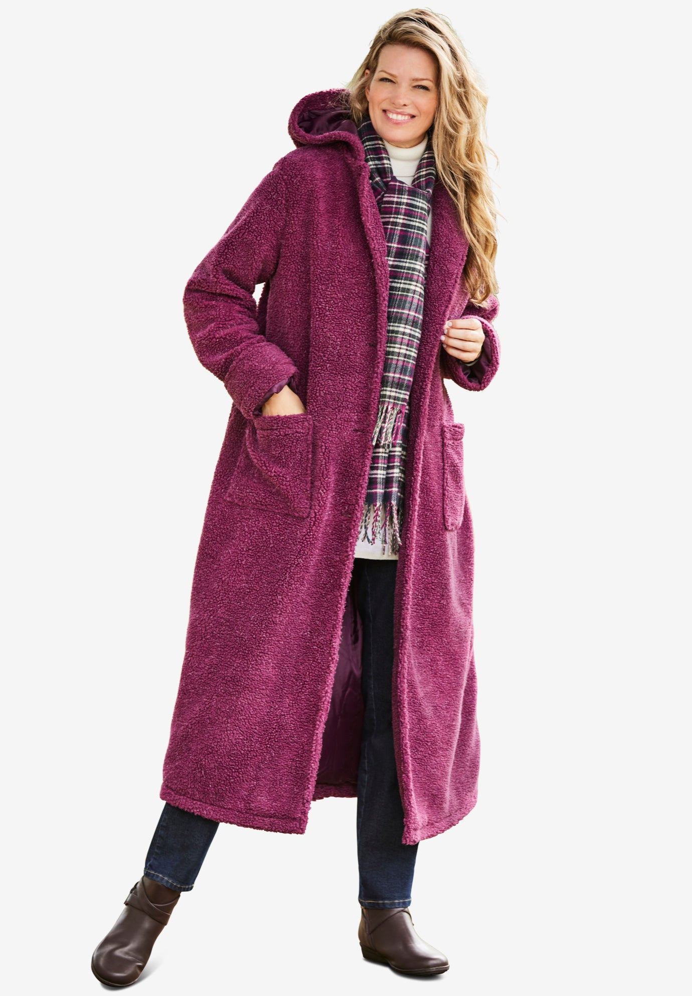 Long Hooded Berber Fleece Coat Catherines