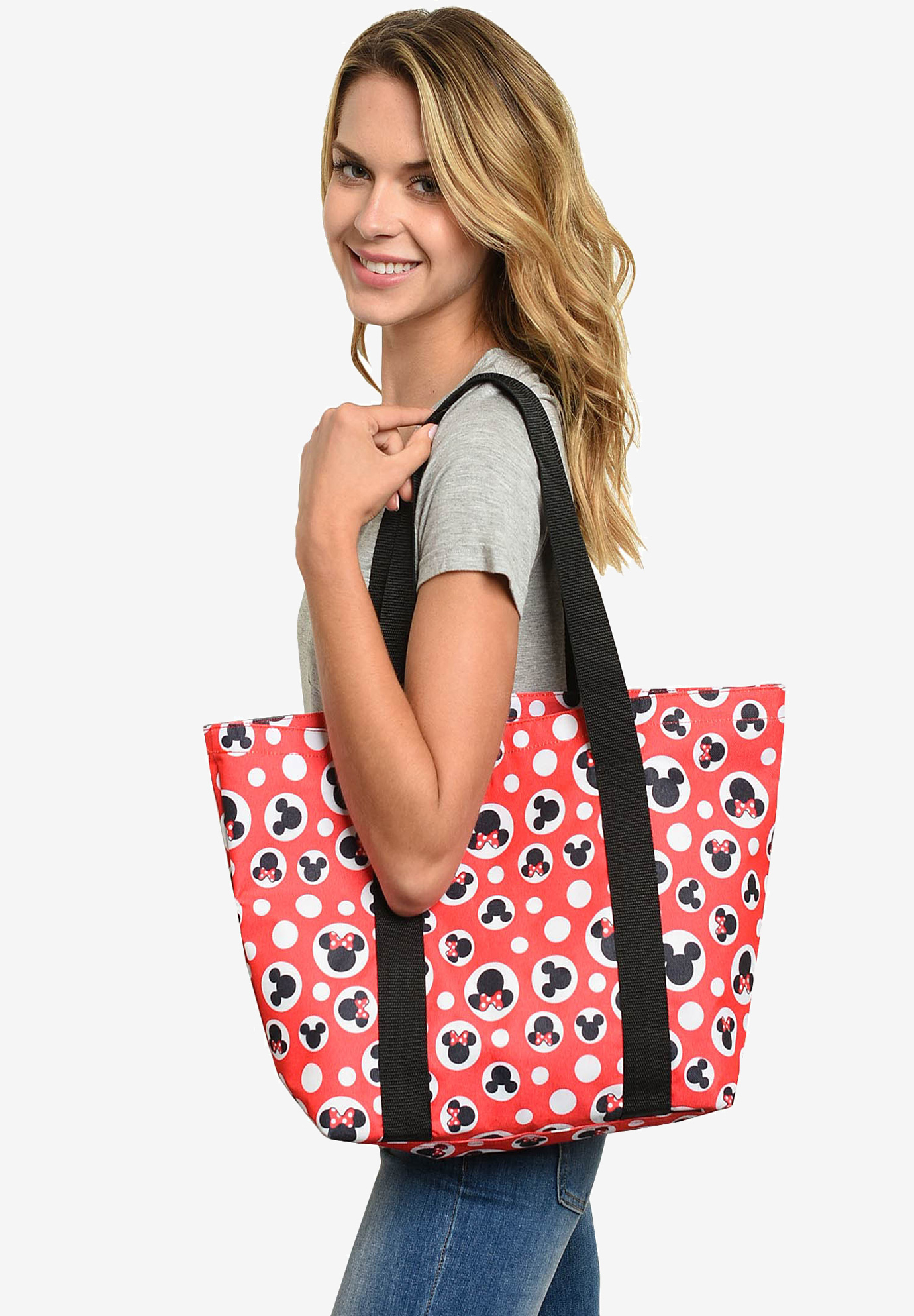 Disney Mickey & Minnie Mouse Women&apos;s Zip Tote Bag, RED