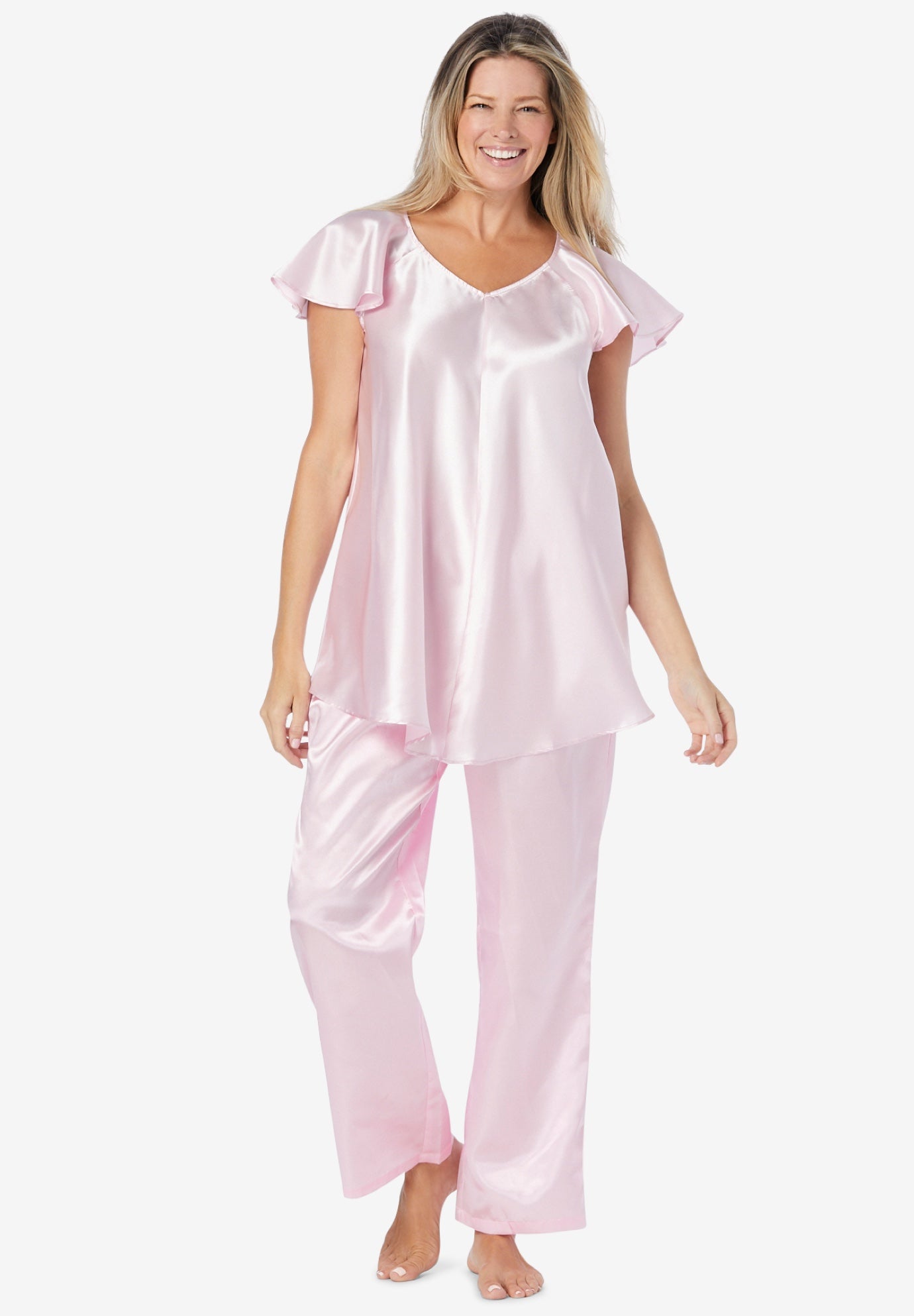 satin pajama set pink