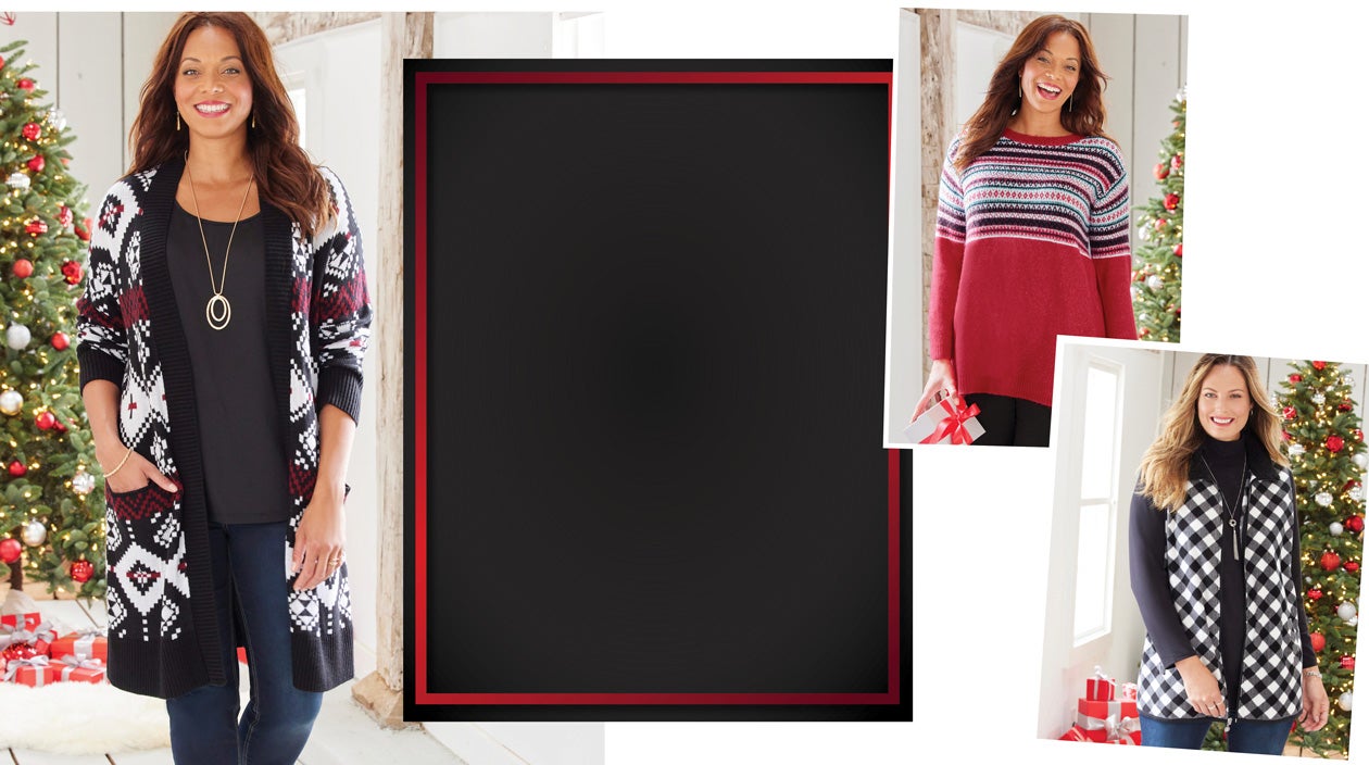 Various women wearing fashionable sweaters