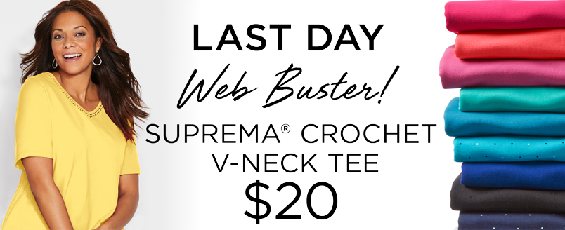 WEB BUSTER $20 SUPREMA CROCHET V-NECK TEE