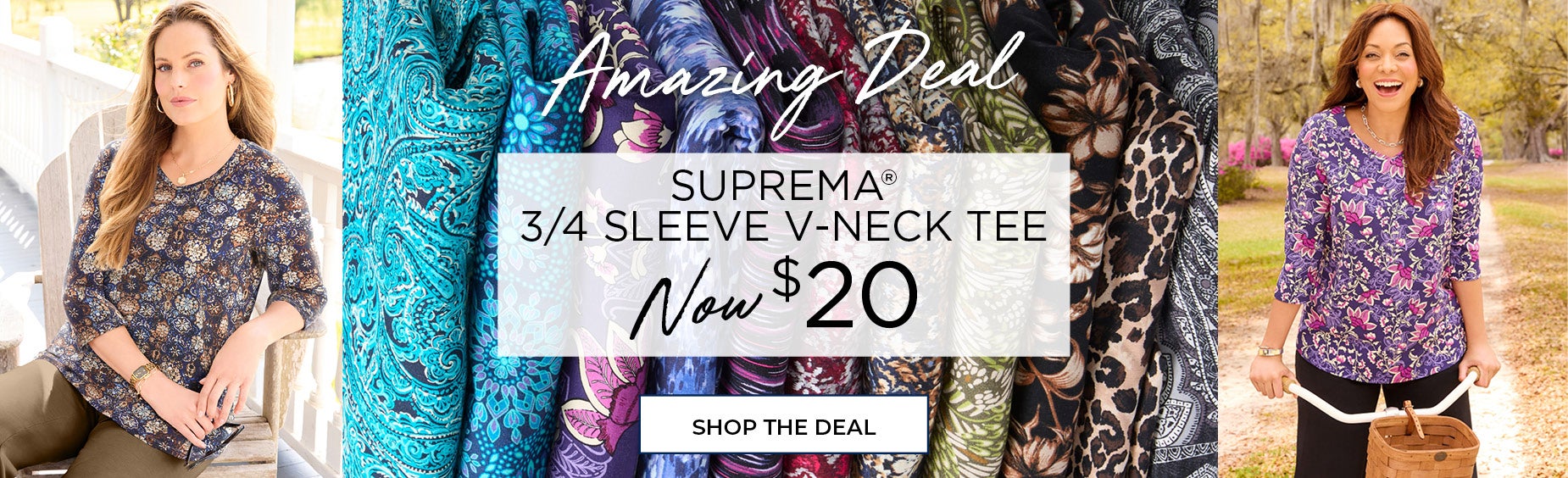 SHOP THE AMAZING DEAL! SUPREMA 3/4 SLEEVE V-NECK TEE NOW ONLY $20
