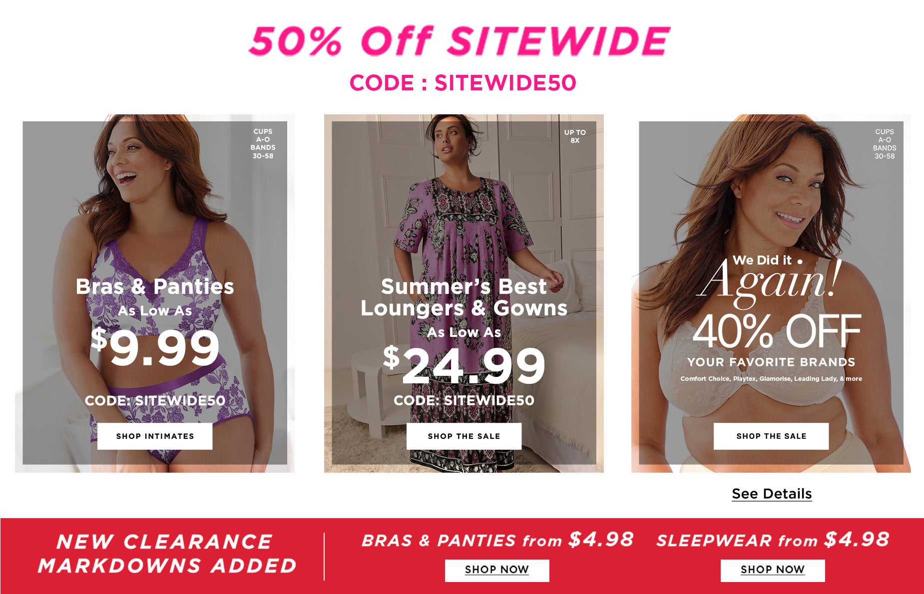 SHOP INTIMATES AND SLEEP NOW 50% OFF