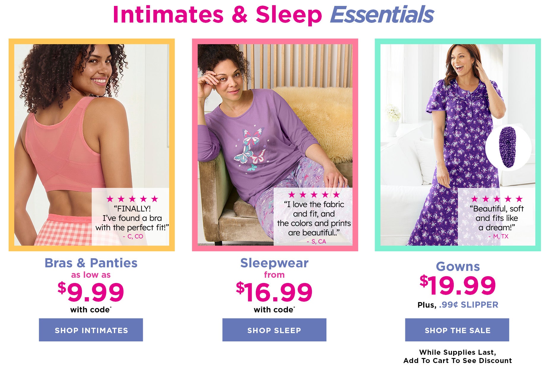 SHOP INTIMATES AND SLEEP ESSENTIALS