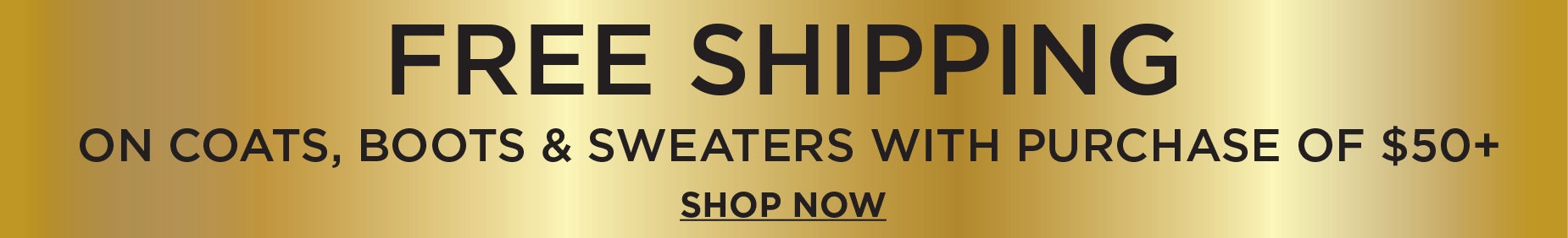 FREE SHIPPING ON SWEATERS, COATS AND BOOTS WITH PURCHSE OF $69.99+ USE CODE: W A R M U P