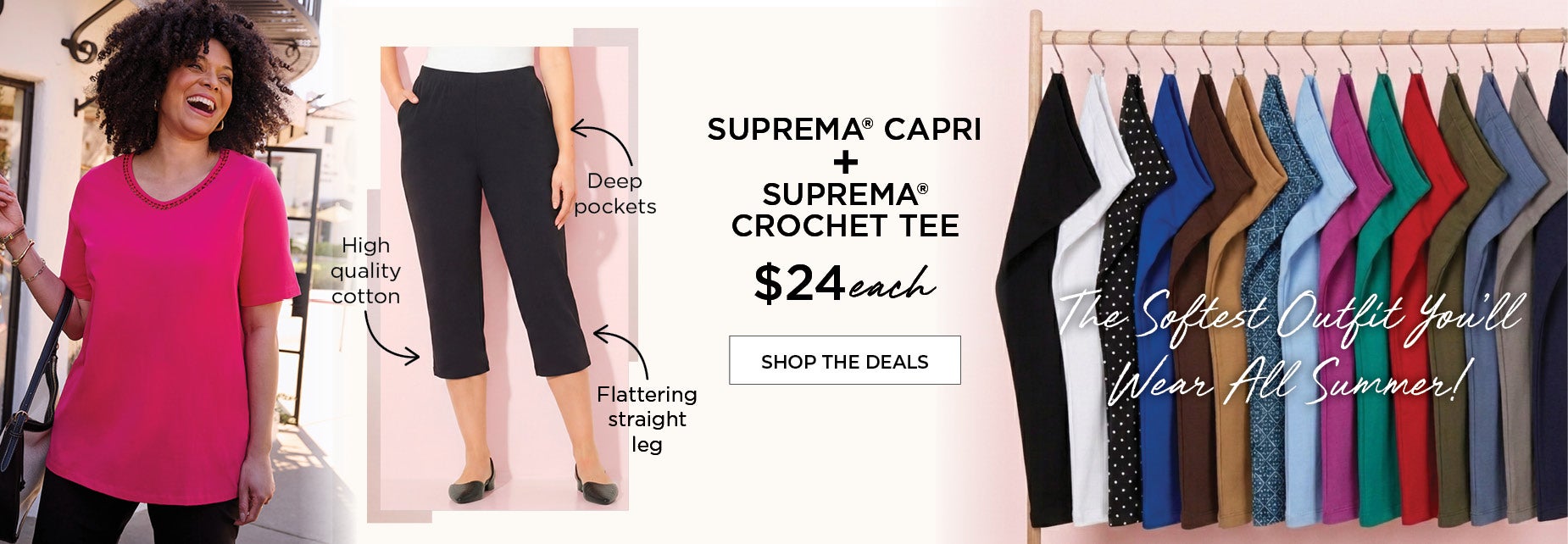 WEEKEND UPGRADE! SUPREMA CAPRI & SUPREMA CROCHET TEE NOW ONLY $24 EACH