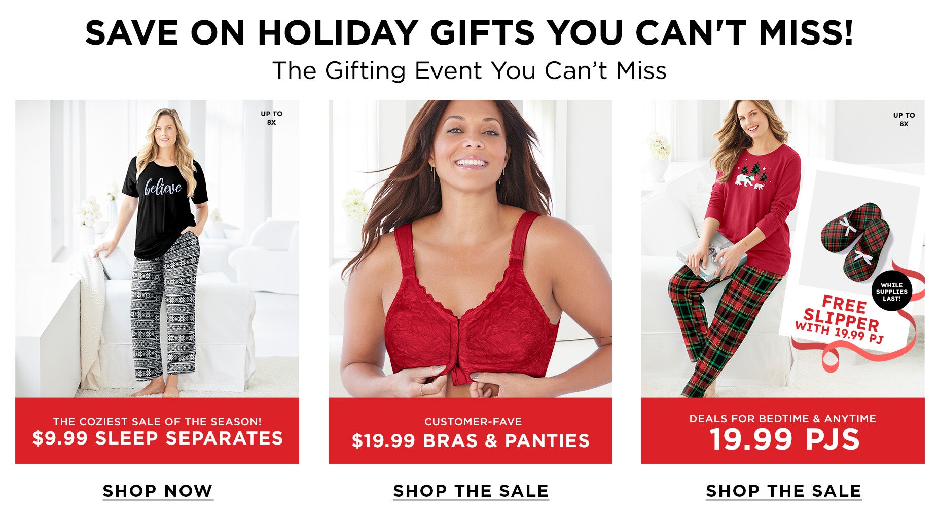 Save on Holiday sleep and intimates