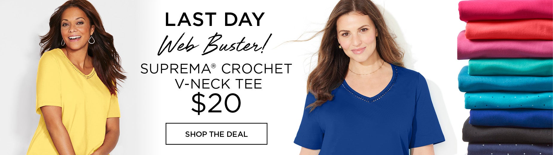 WEB BUSTER! TODAY ONLY! SUPREMA CROCHET V-NECK TEE ONLY $20