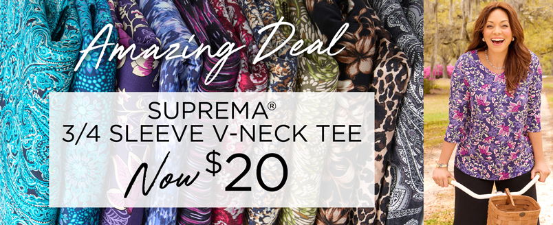 AMAZING DEAL SUPREMA 3/4 SLEEVE V-NECK TEE NOW $20 